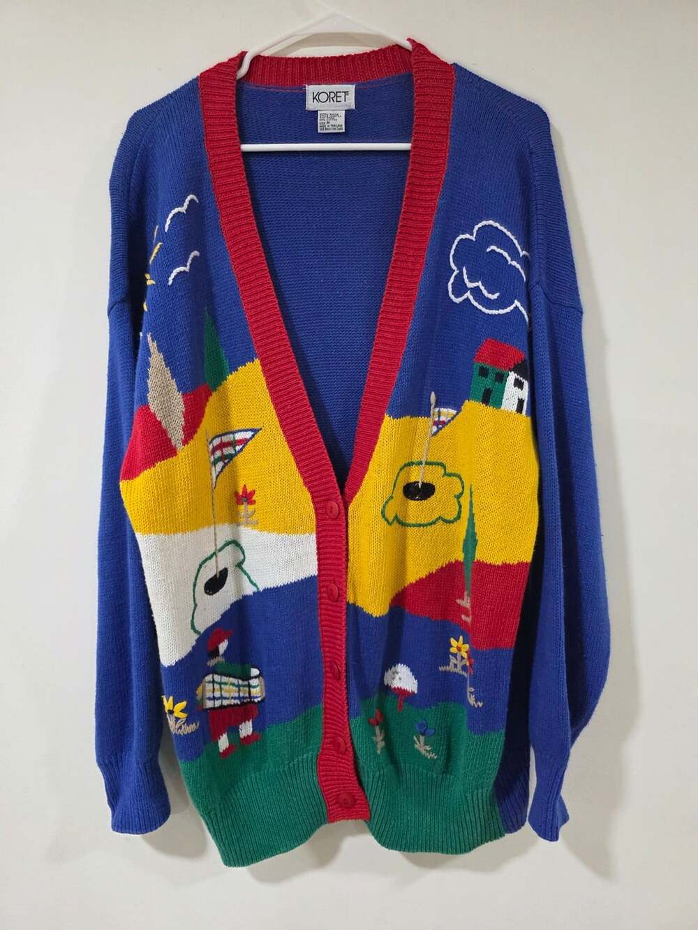 Koret Golf Cardigan Sweater Size M Vintage Novelty Knit